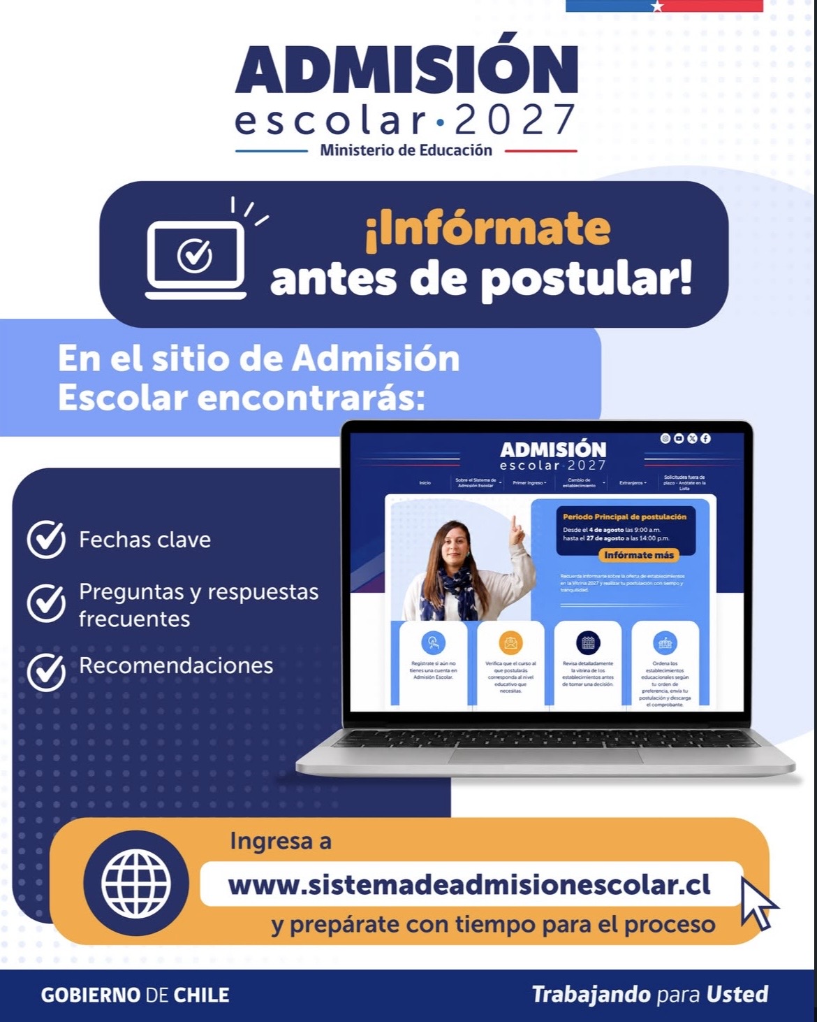 Información general del proceso de Admisión Escolar 2027